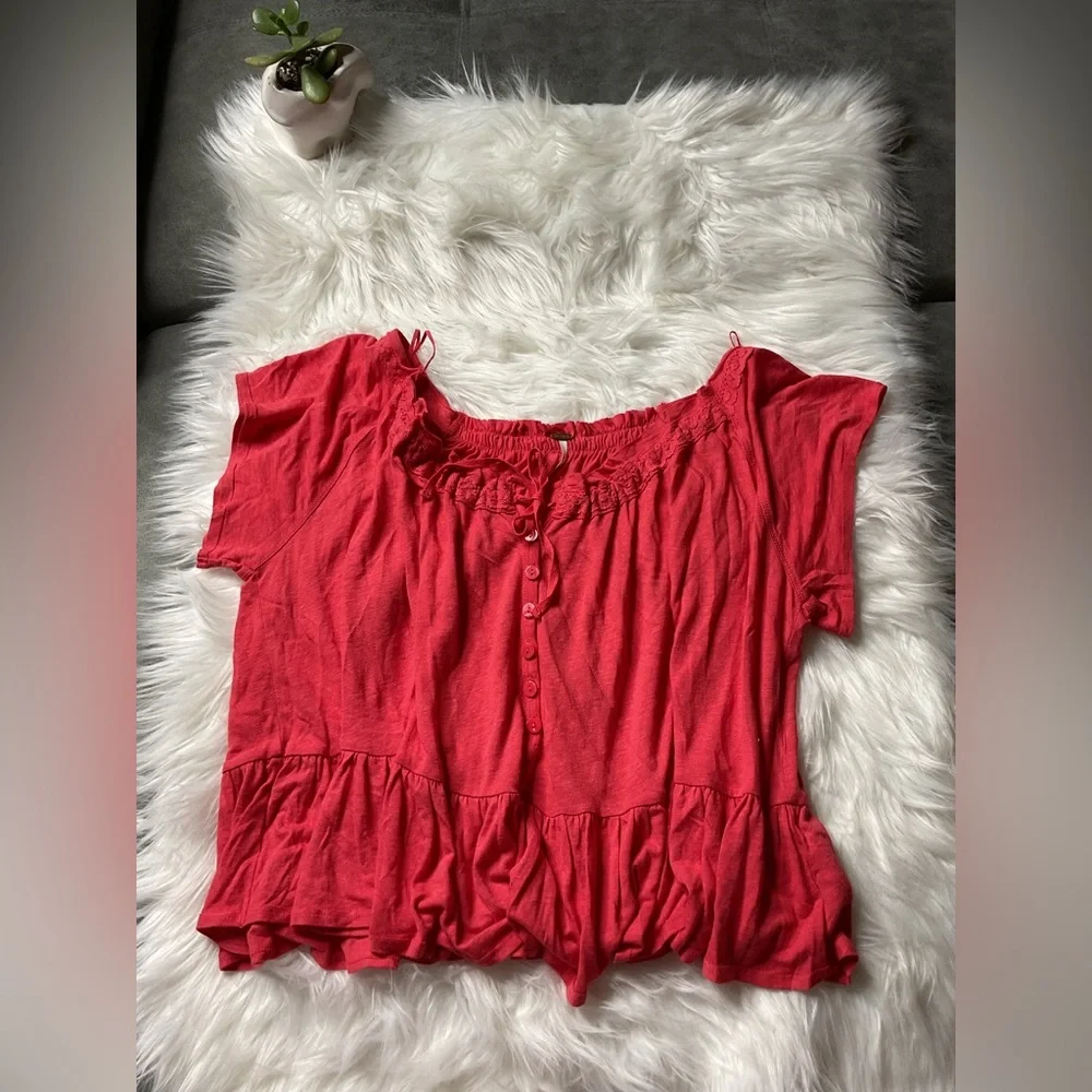 Free People Charlie Red-Orange Ruffled Feminine - Picture 2 of 3